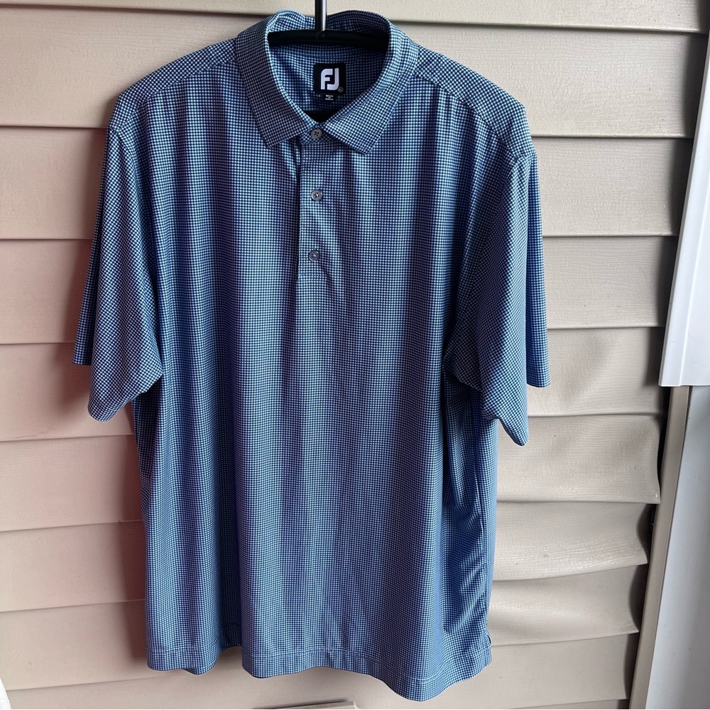 Footjoy Mens Golf Polo Shirt Size‎ XL Blue Short Sleeve Athletic Fit Houndstooth
